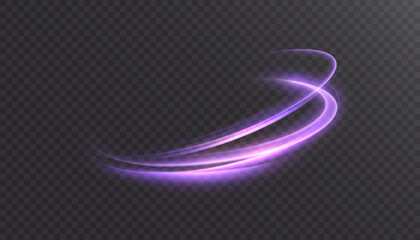 Fototapeta na wymiar Shiny bright purple glowing curved line with magical light effect. Glow effect for game interface design on black background. 