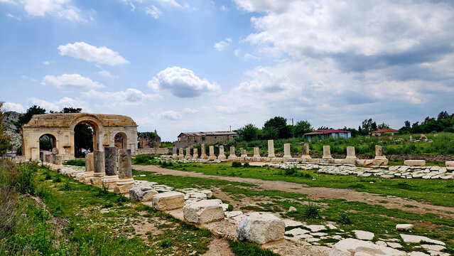 The colonnaded street of ancient Anavarza in Kozan district of Adana province, one of the grandest Roman streets in Cilicia, leads through the ruins of a vast ancient city