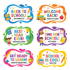 Fototapeta premium Back To School Children With School Bus
