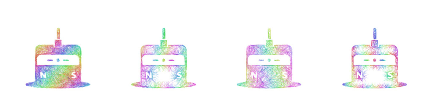 Rainbow sketch magnetic field sensor icon design set