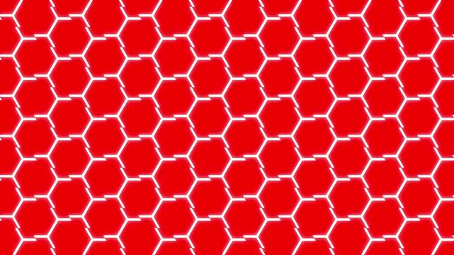 Dynamic red hexagonal pattern abstract background with glowing white lines. 4k animation of Red hexagonal pattern abstract background.