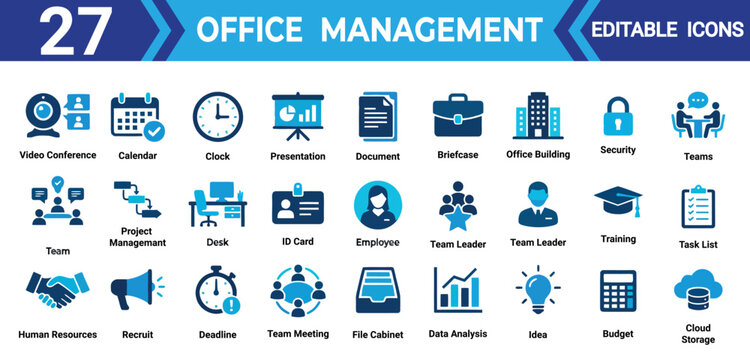 Solid icon collection set 27 office management editable vector illustration mega pack