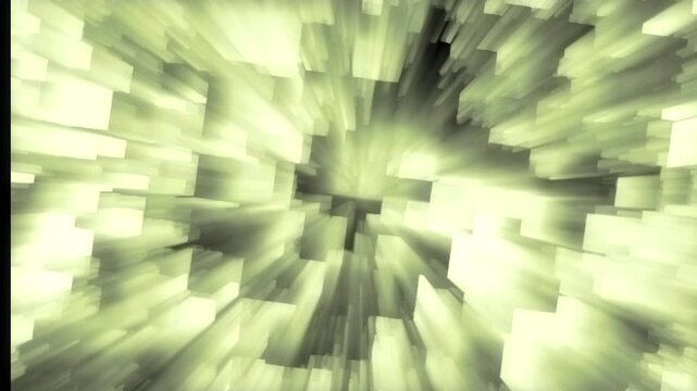 Futuristic 3D abstract background with glowing golden geometric blocks exploding forward, ideal for high-tech intros, gaming screens, and tech promos. Screen Scrolling background animation.