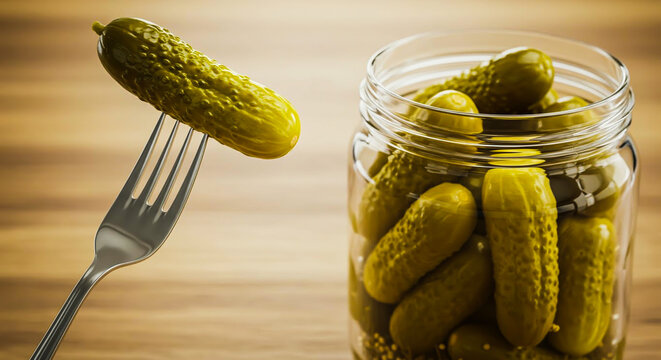 pickled cucumbers in a glass jar