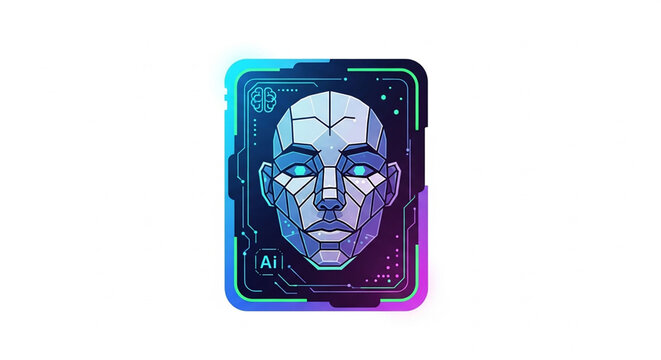 Futuristic robotic head illustration featuring advanced artificial intelligence interface design elements