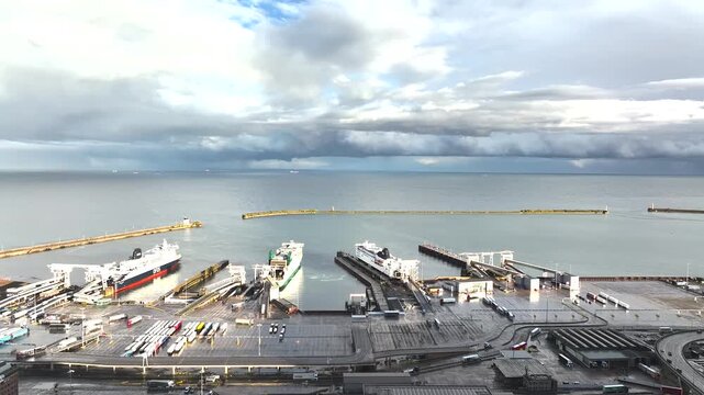 Port of Dover from a drone, White Cliffs, Dover, Kent, England
