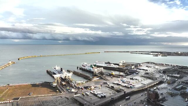 Port of Dover from a drone, White Cliffs, Dover, Kent, England