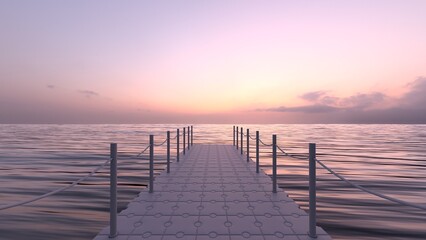Floating Modular Dock Extending into the Ocean at Pink Sunset © Fox_Dsign