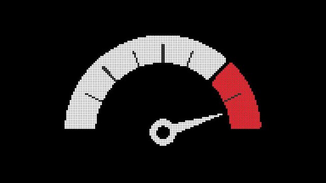 Animated design of a digital speedometer with maximum power, featuring a digital design on a black background
