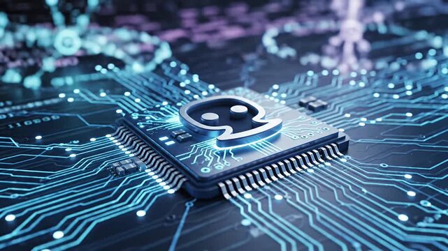 Abstract computer processor chip with circuit board technology design