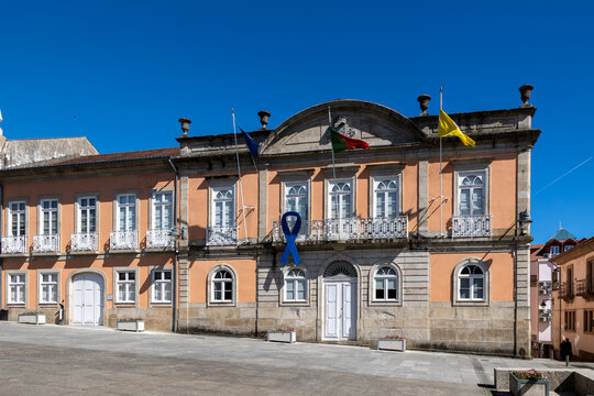 Arcos de valdevez town hall building with blue ribbon