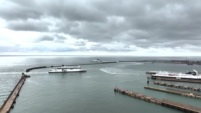 Port of Dover from a drone, White Cliffs, Dover, Kent, England