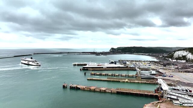 Port of Dover from a drone, White Cliffs, Dover, Kent, England