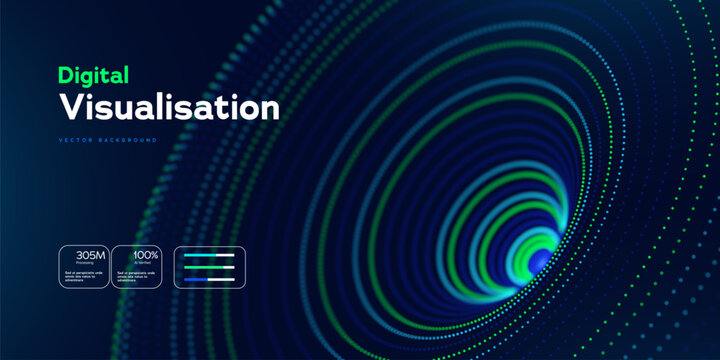 Digital Visualization Background With Futuristic Neon Dot Tunnel And Abstract Data Flow. Big Data Torus Visualization With Colorful Dots Dynamic AI Networks And Technology Waves Vector Illustration.