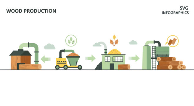 Wood Production Process Infographic: Forest to Lumber