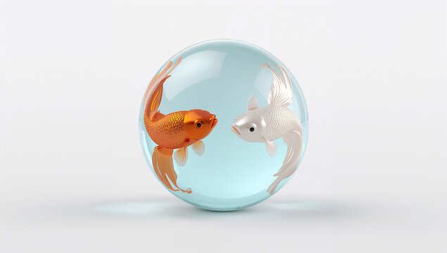 二匹の金魚が円を描き調和を表す抽象的な3Dグラフィック