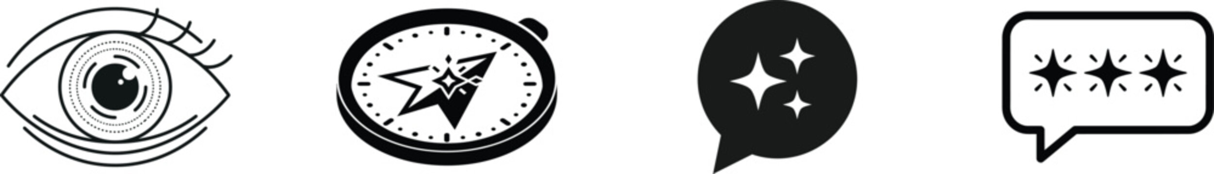 Minimalist vision, time and message concept icon set