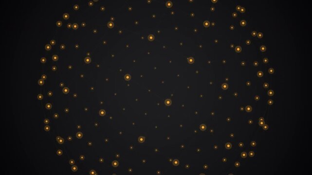 Amber 3D sphere of glowing dots forming abstract digital network, futuristic technology background, seamless loop animation