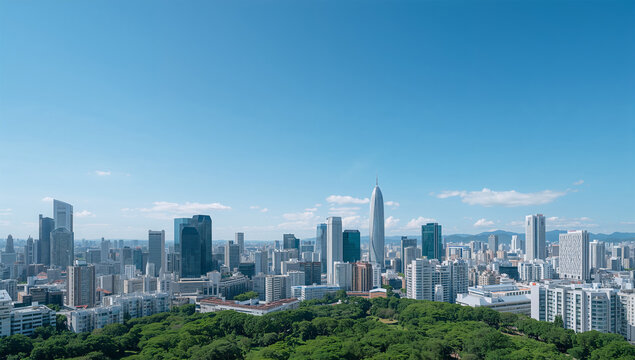 青空と白い雲の下に東京の高層ビル群が広がる爽やかな景色