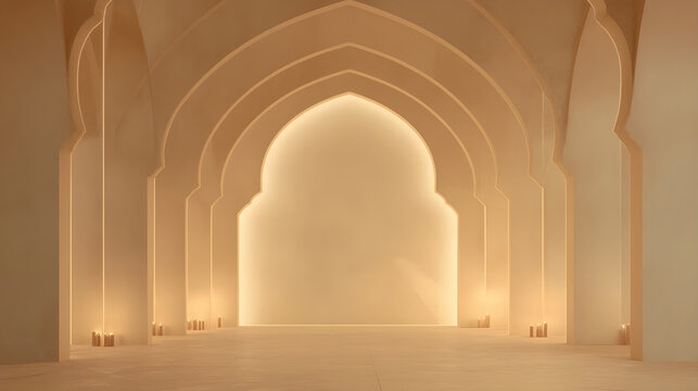 Elegant Islamic archway with warm ambient lighting