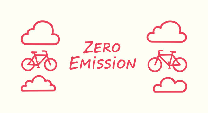 Zero Emission Bicycle Concept with Pink Clouds and Bike Icons for Sustainable Living and Ecology