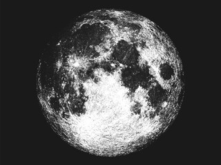 Realistic scientific inspired full Moon in stippling style with detailed lunar surface. Astronomy inspired minimal space art print for modern wall decor with cosmic aesthetics. Vector illustration © 3d_kot