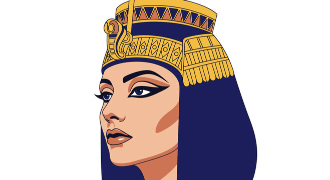 Ancient Egyptian Queen Portrait, Cleopatra Headdress, Profile View