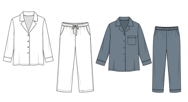 fashion illustration of a womens pajama set with button-down top and drawstring pants ideal for sleepwear design and loungewear patterns
