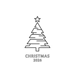 Fototapeta premium Minimalist Christmas Tree Outline Icon with 2026 Text
