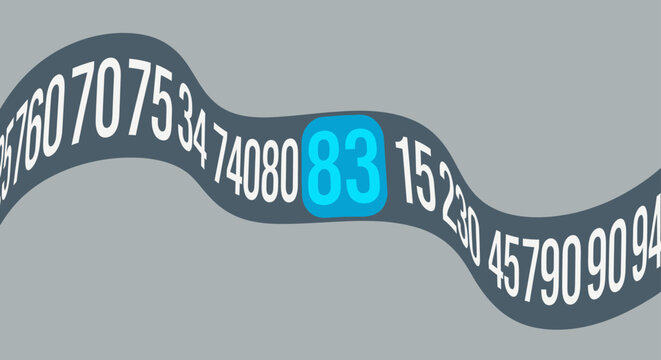data stream with a highlighted number 83 on a wavy digital band representing information flow and focusing on a key value in technology