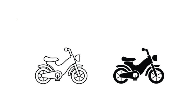Classic moped scooter motorcycle outline and solid silhouette vector illustration representing urban transportation