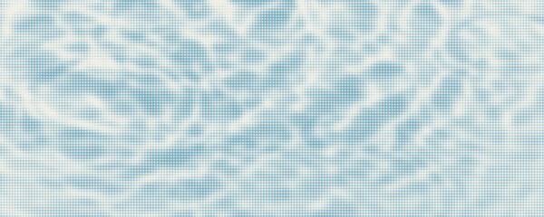 Fototapeta premium Blue halftone water surface with ripple waves and sunlight reflection. Ocean, sea or pool water top view with dot retro photocopy and comic bitmap texture. Halftone summer backdrop. Collage vector bg