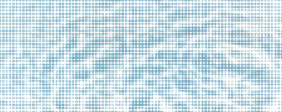 Blue halftone water surface with ripple waves and sunlight reflection. Ocean, sea or pool water top view with dot retro photocopy and comic bitmap texture. Halftone summer backdrop. Collage vector bg