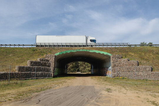 Wildlife underpass crossing under the S8 expressway near Wyszkow, Poland