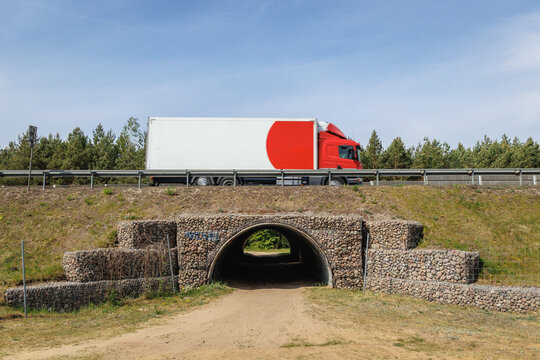Wildlife underpass crossing under the S8 expressway near Wyszkow, Poland