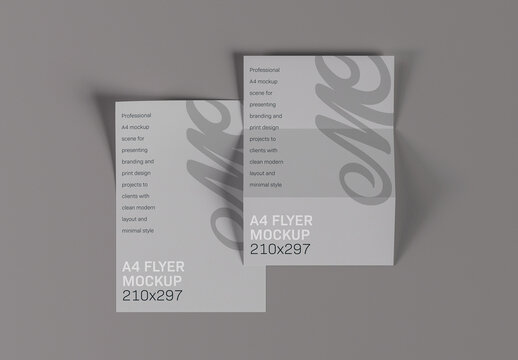 Soft Shadow Folded A4 Paper Mockup