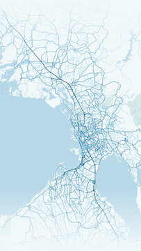 Modern minimalist vector map of Manila, Philippines. High-quality scalable illustration of Metro Manila city grid, Manila Bay, Pasig River, Makati, and urban infrastructure for posters and design.