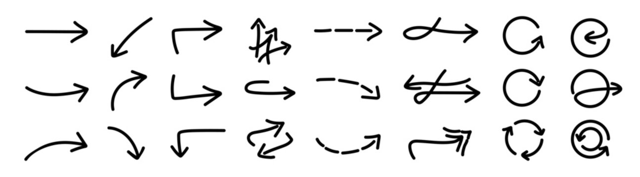 Set of arrow icons, hand drawn arrows icon For web and App Ui Vector isolated on transparent background