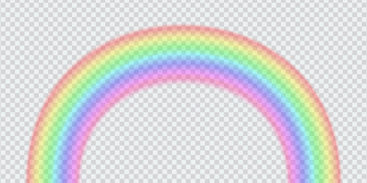 Realistic arc rainbow isolated on trasparent background. Sun light ultraviolet spectrum. Dynamic abstract with with blurred bright rainbow gradient curve. Vector illustration