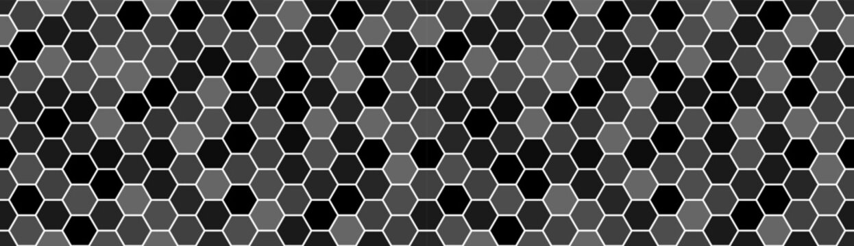 Hexagonal wide seamless black and white tiles texture. Hexagon kitchen tile pattern. Ceramic grey and white tiles pattern. Vector illustration