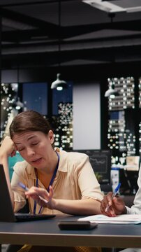 Vertical Video Diverse workers team being exhausted and disappointed with missing deadline, stressed and worried people struggling to finish tasks with low energy and no motivation. Poor results.