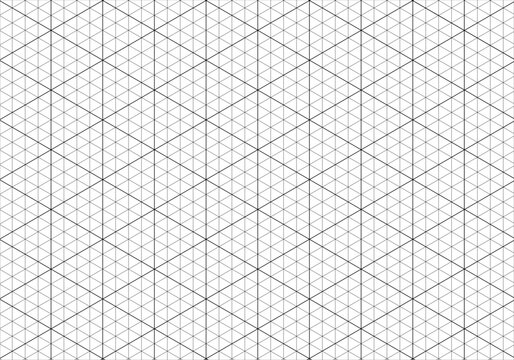 Printable 3d perspective backdrop. Isometric squared grid. Black isometric line guides. Notebook sheet blank. Mathematic typography pattern for making notebooks production. Education backdrop.