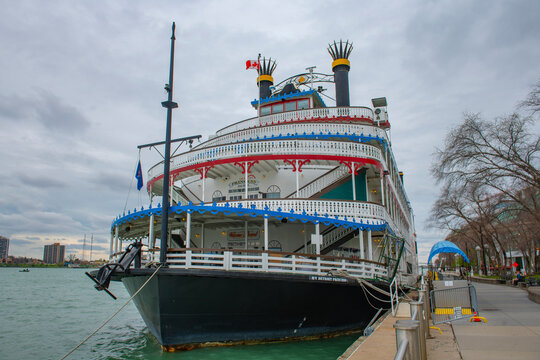Detroit Princess Riverboat on Detroit International Riverfront in downtown Detroit, Michigan MI, USA. 