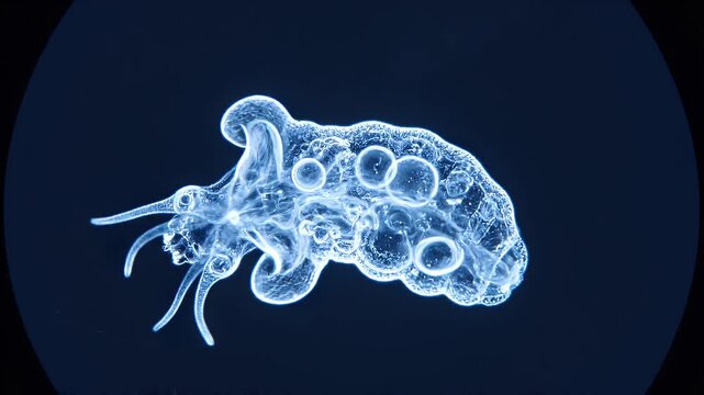 Microscopic Planktonic Rotifer Organism under Darkfield Illumination