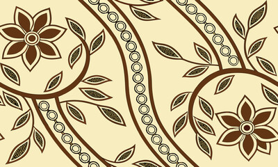Indonesian batik seamless pattern with parang floral motif and vine on cream background, traditional Javanese textile © Bayanakun