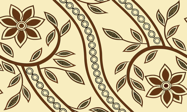 Indonesian batik seamless pattern with parang floral motif and vine on cream background, traditional Javanese textile