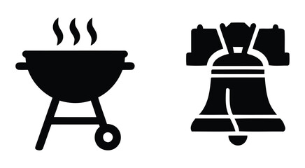 Barbecue grill and liberty bell silhouettes on a white background © MOTIUR