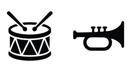 Drum and trumpet silhouettes on a white background musical instrument icons © MOTIUR