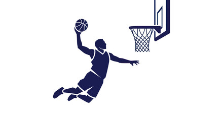 Silhouette of a basketball player dunking the ball into the hoop, sports concept © emal