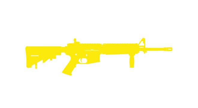 Yellow Silhouette of Assault Rifle on White Background, Military Weapon Icon